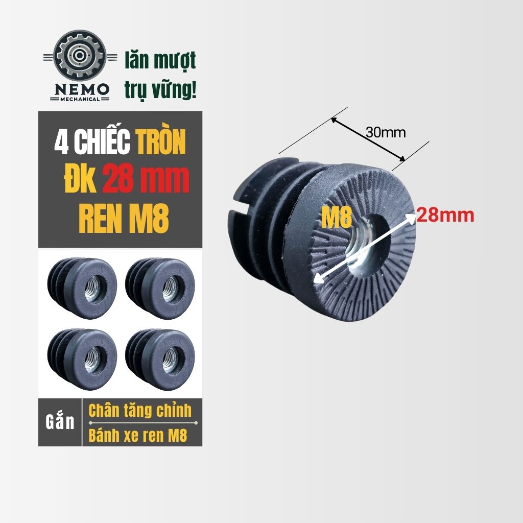 Nắp Chụp Thép Hộp Có Ren – Giải Pháp Lắp Chân Tăng Chỉnh & Bánh Xe Không Cần Hàn (M6, M8, M10)